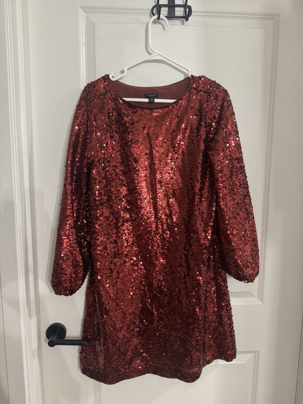 Ann Taylor Sequin Sparkle Long Sleeved Dress Size Medium Maroon